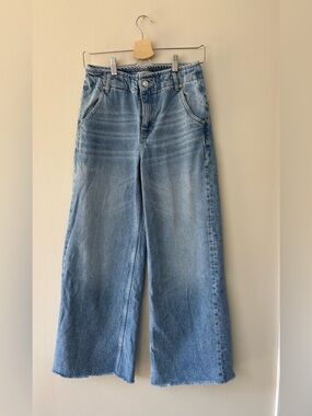 We The Free Harlow Wide Leg Jeans Raw Hem Mid Rise Size 26